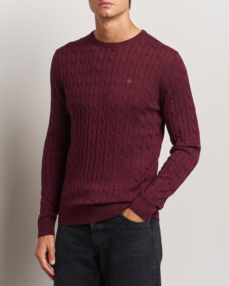 Herren | Business & Beyond - Casual | Morris | Merino Cable O-Neck Wine Red