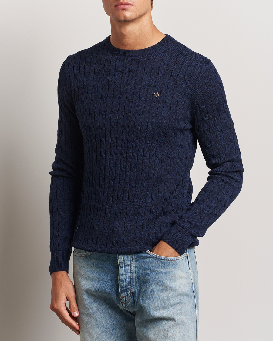 Herren |  | Morris | Merino Cable O-Neck Blue