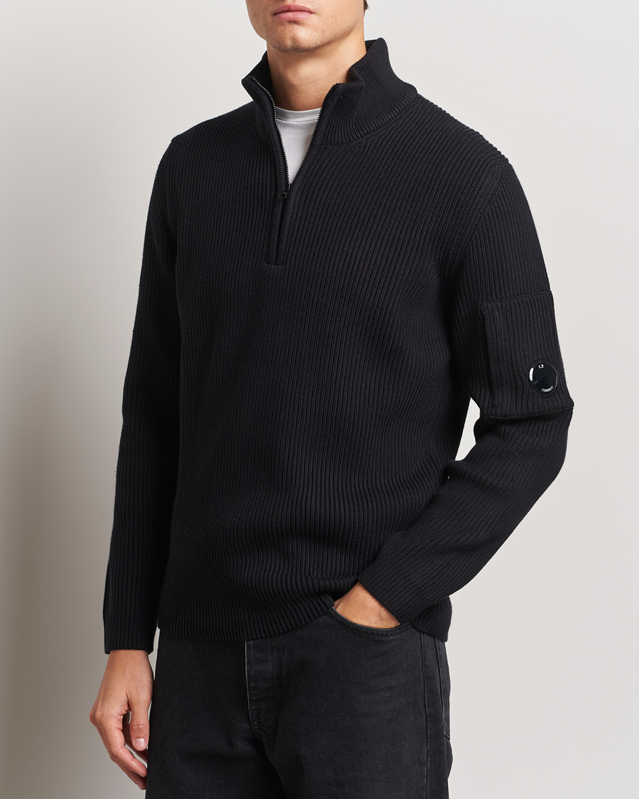 Herren |  | C.P. Company | Full Rib Knitted Cotton Half Zip Black