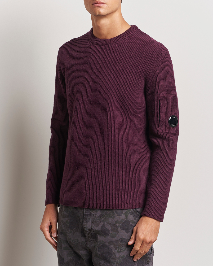 Herren |  | C.P. Company | Full Rib Knitted Cotton Crew Neck Burgundy