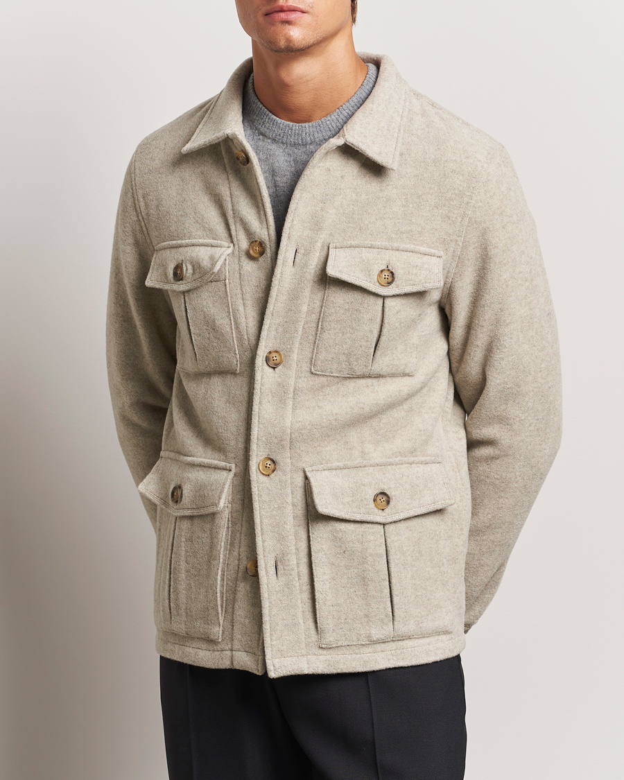 Herren |  | Oscar Jacobson | Safari Wool Shirt Jacket Beige