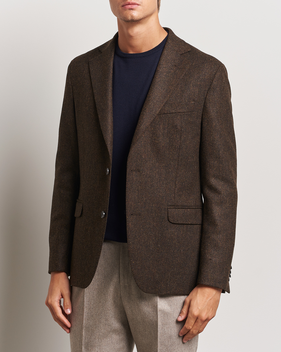 Herren | Business & Beyond - Formal | Oscar Jacobson | Fogerty Moon Herringbone Tweed Blazer Brown