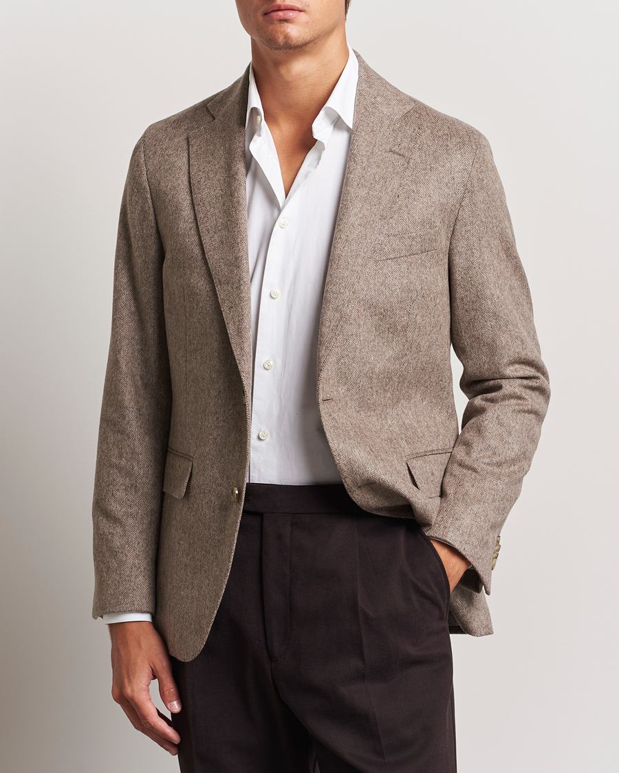 Herren |  | Oscar Jacobson | Fogerty Herringbone Wool Blazer Beige