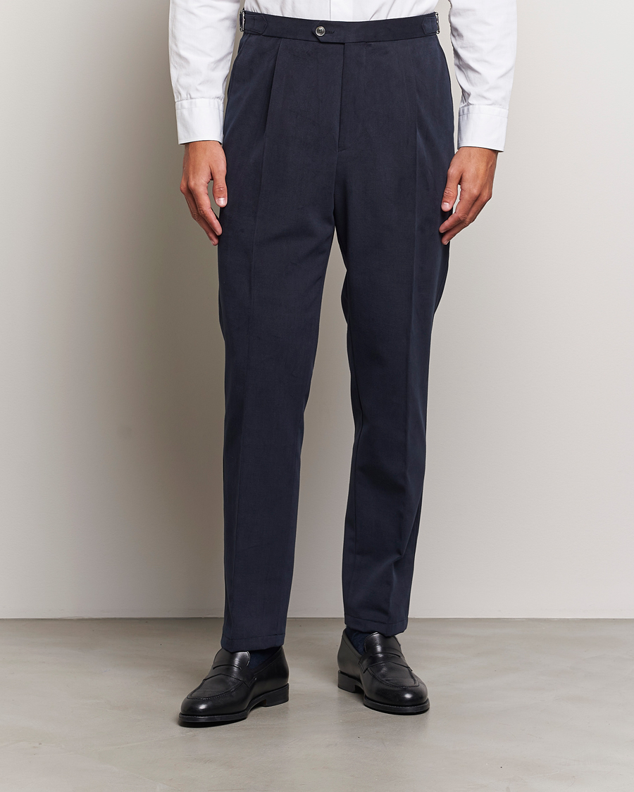 Herren |  | Oscar Jacobson | Delon Brushed Cotton Trousers Navy