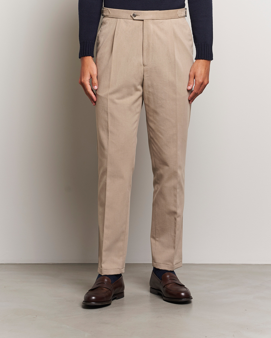 Herren |  | Oscar Jacobson | Delon Brushed Cotton Trousers Beige