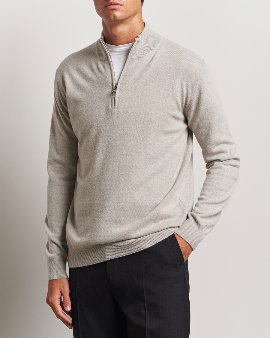 Herren |  | Oscar Jacobson | Patton Wool/Cashmere Half Zip Light Beige