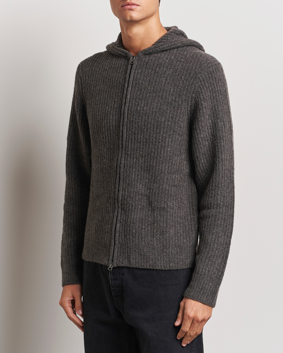 Herren |  | Samsøe Samsøe | Koji Rib Knitted Hooded Full Zip Volcanic Ash