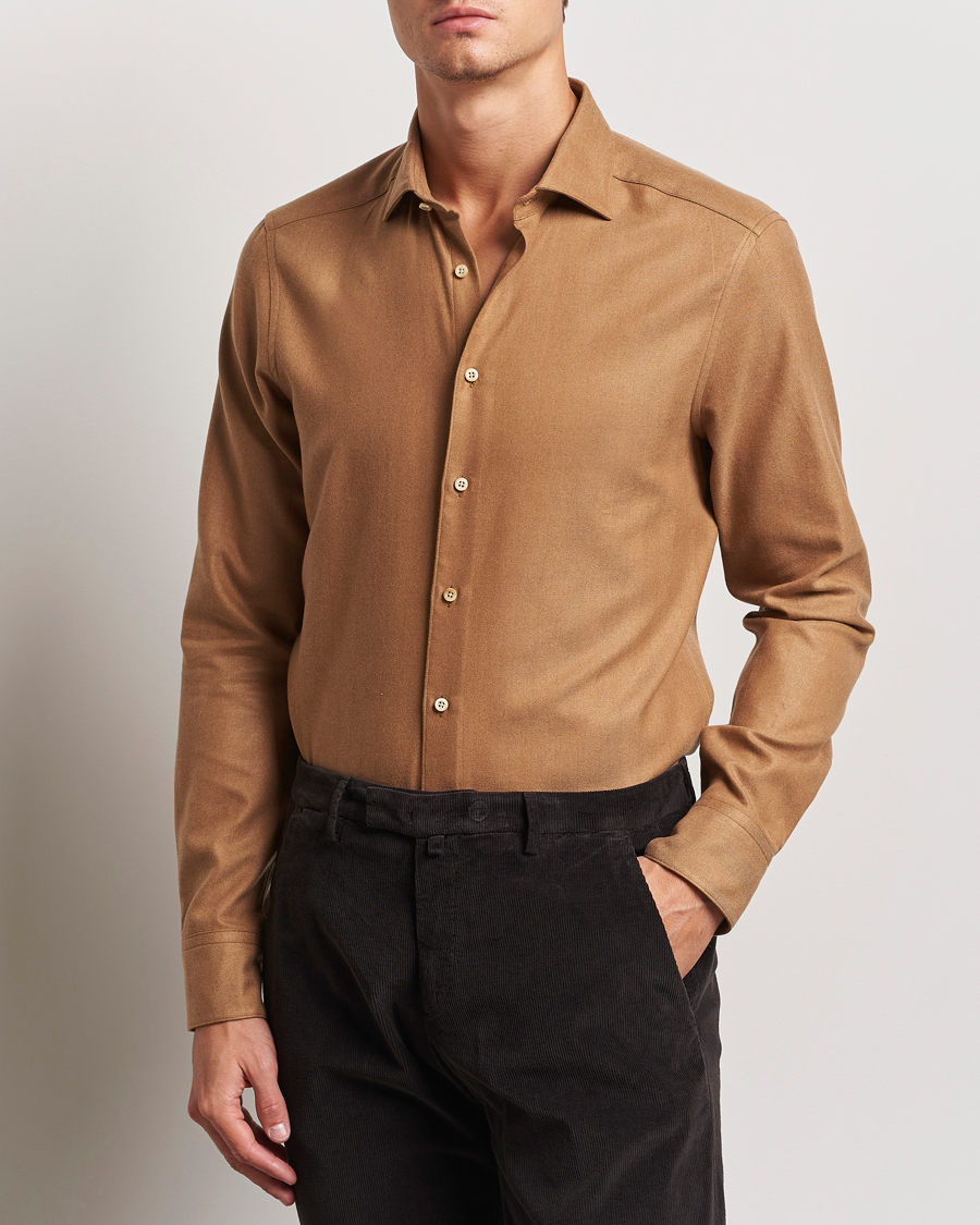 Herren |  | Stenströms | Slimline Brushed Cotton/Lyocell Cut Away Shirt Brown