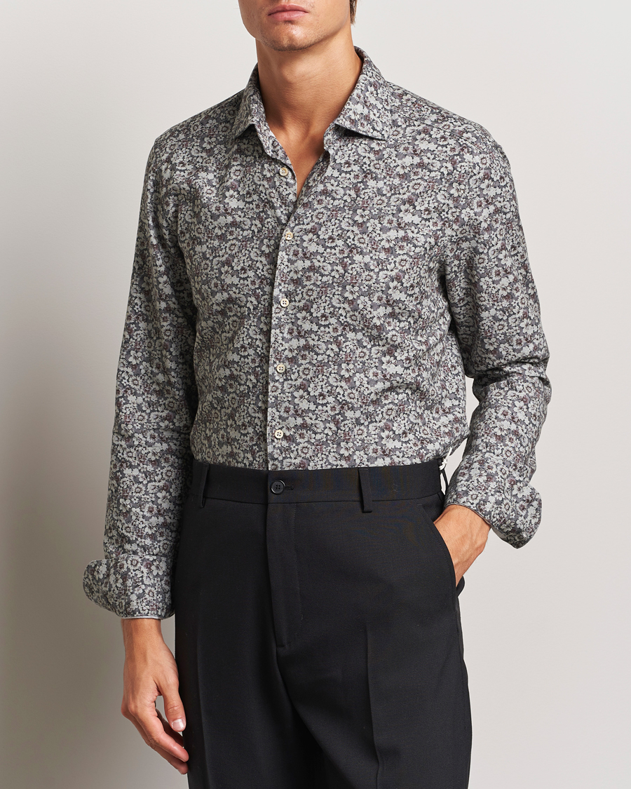 Herren |  | Stenströms | Slimline Washed Floral Print Shirt Grey