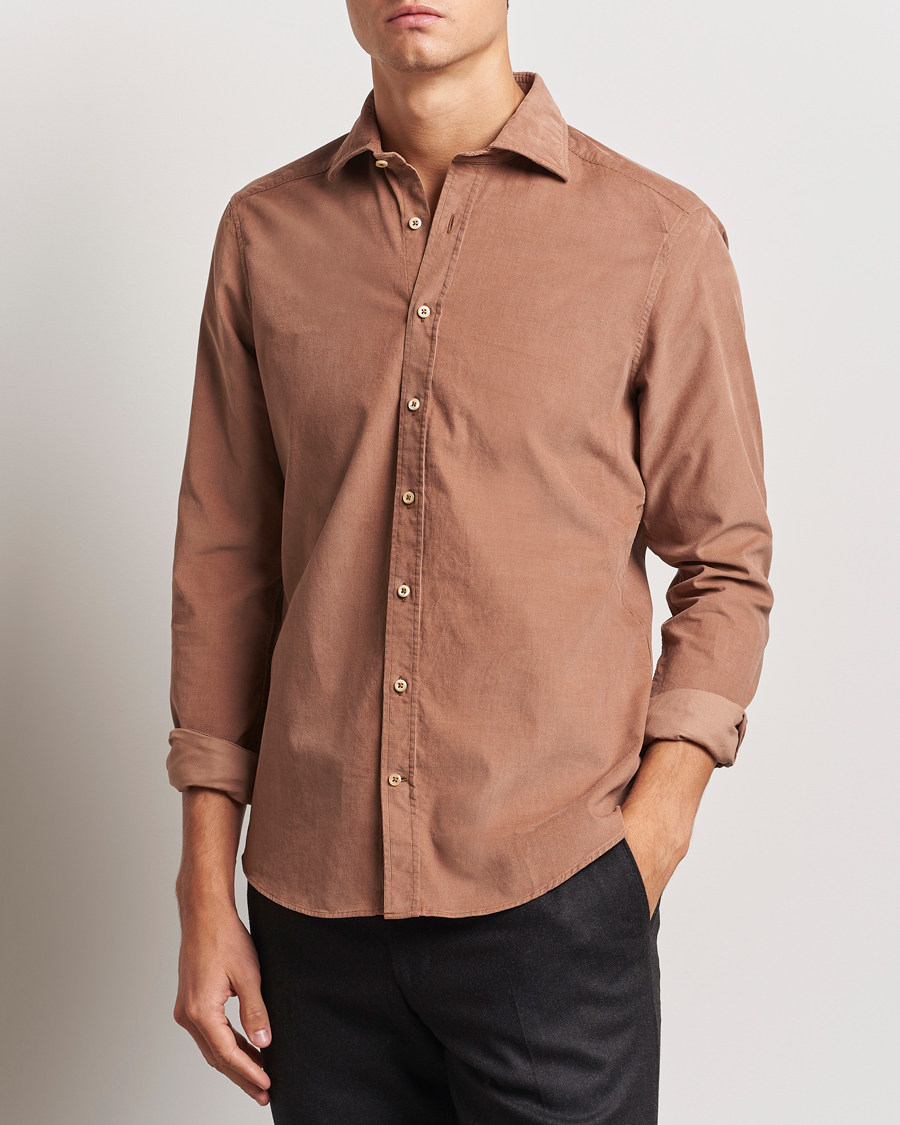 Herren |  | Stenströms | Slimline Cut Away Cord Shirt Light Brown