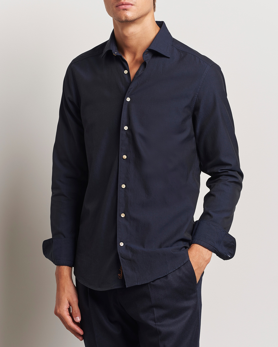 Herren |  | Stenströms | Slimline Cut Away Washed Twill Shirt Navy