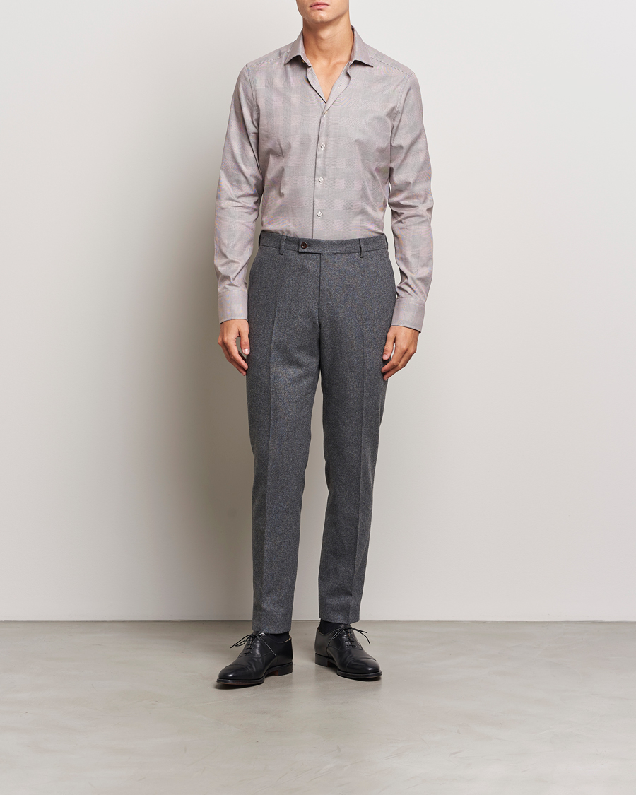 Herren |  | Stenströms | Slimline Checked Twill Shirt Brown