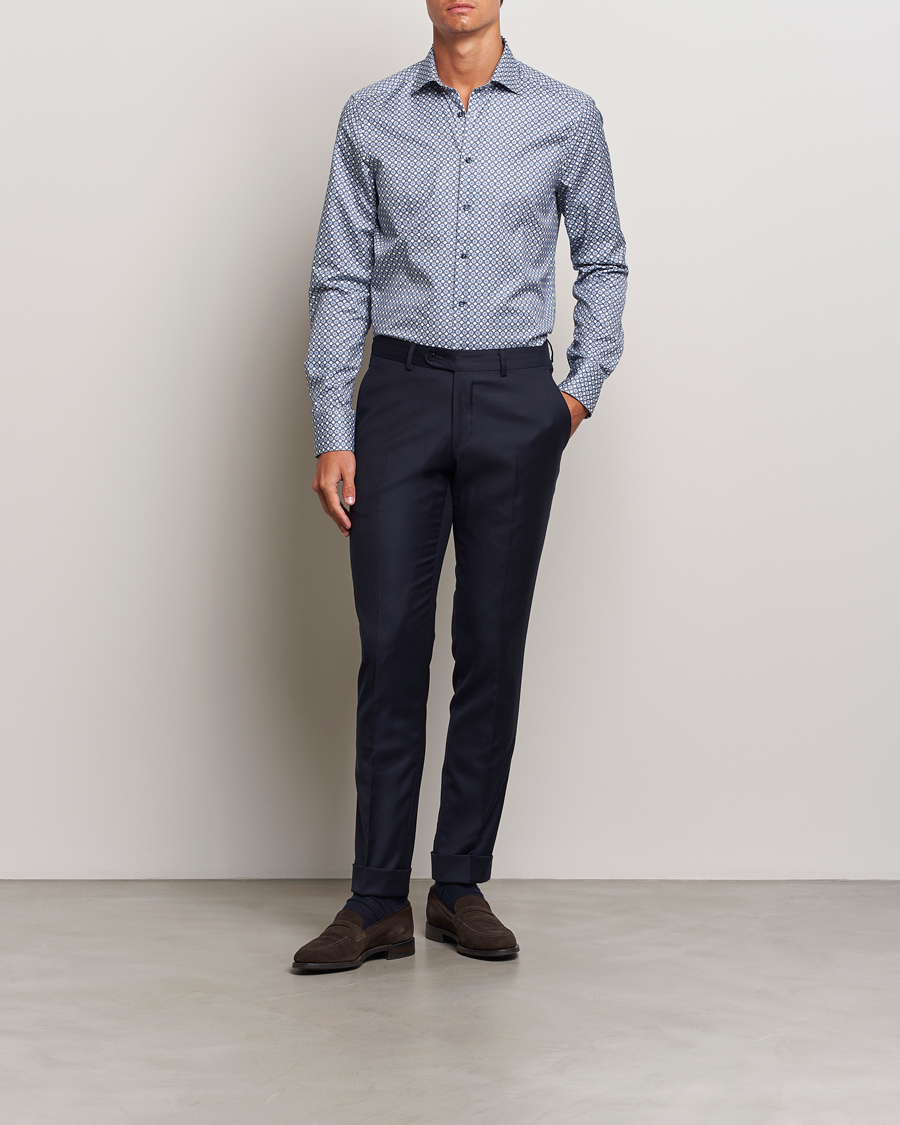 Herren |  | Stenströms | Slimline Printed Twill Cut Away Shirt Blue