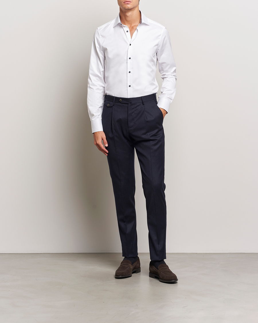 Herren |  | Stenströms | Slimline Twill Flower Contrast Shirt White