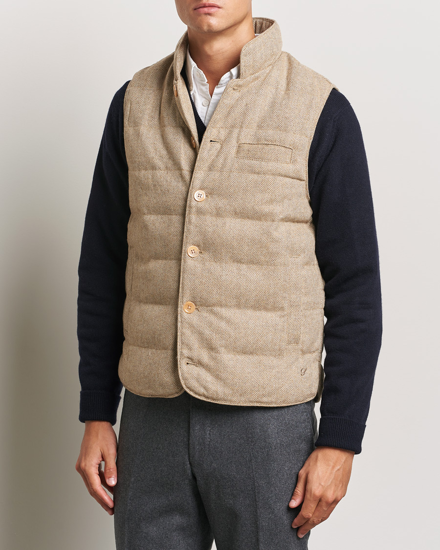 Herren |  | Stenströms | Padded Herringbone Wool Vest Brown