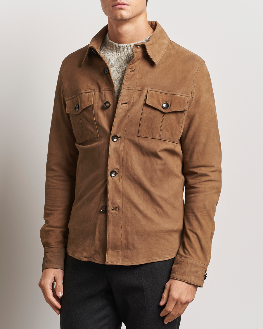 Herren |  | Stenströms | Lamb Suede Overshirt Brown