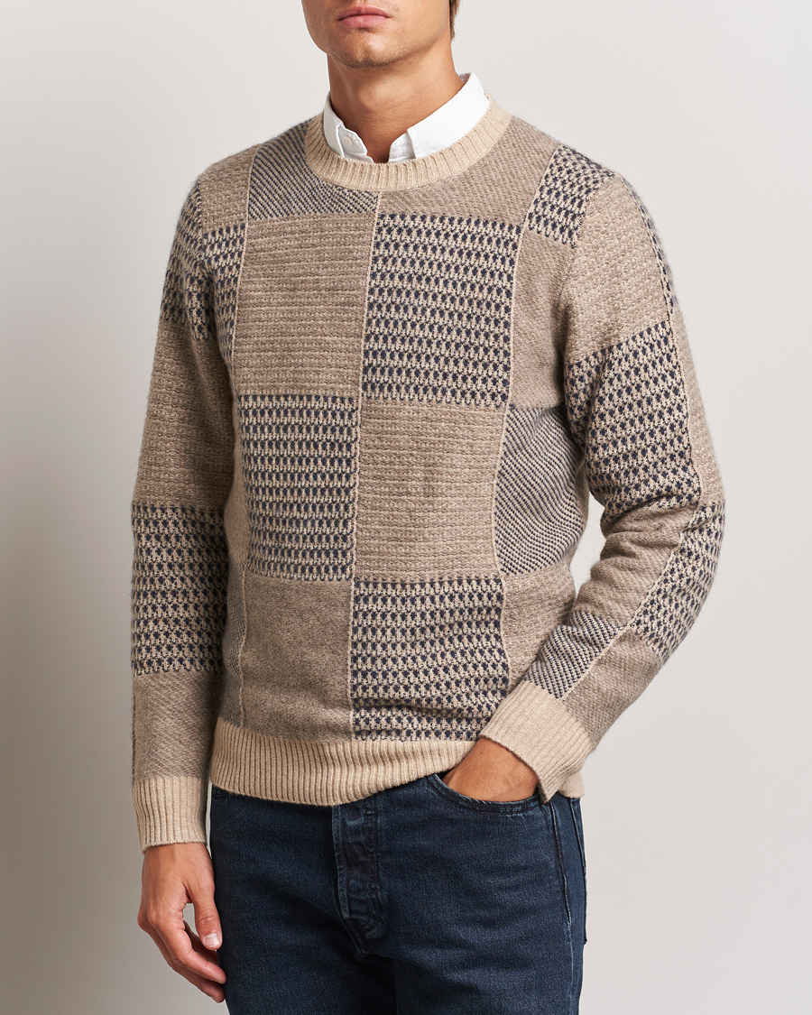 Herren |  | Stenströms | Patchwork Knitted Yak/Merino Crew Neck Brown