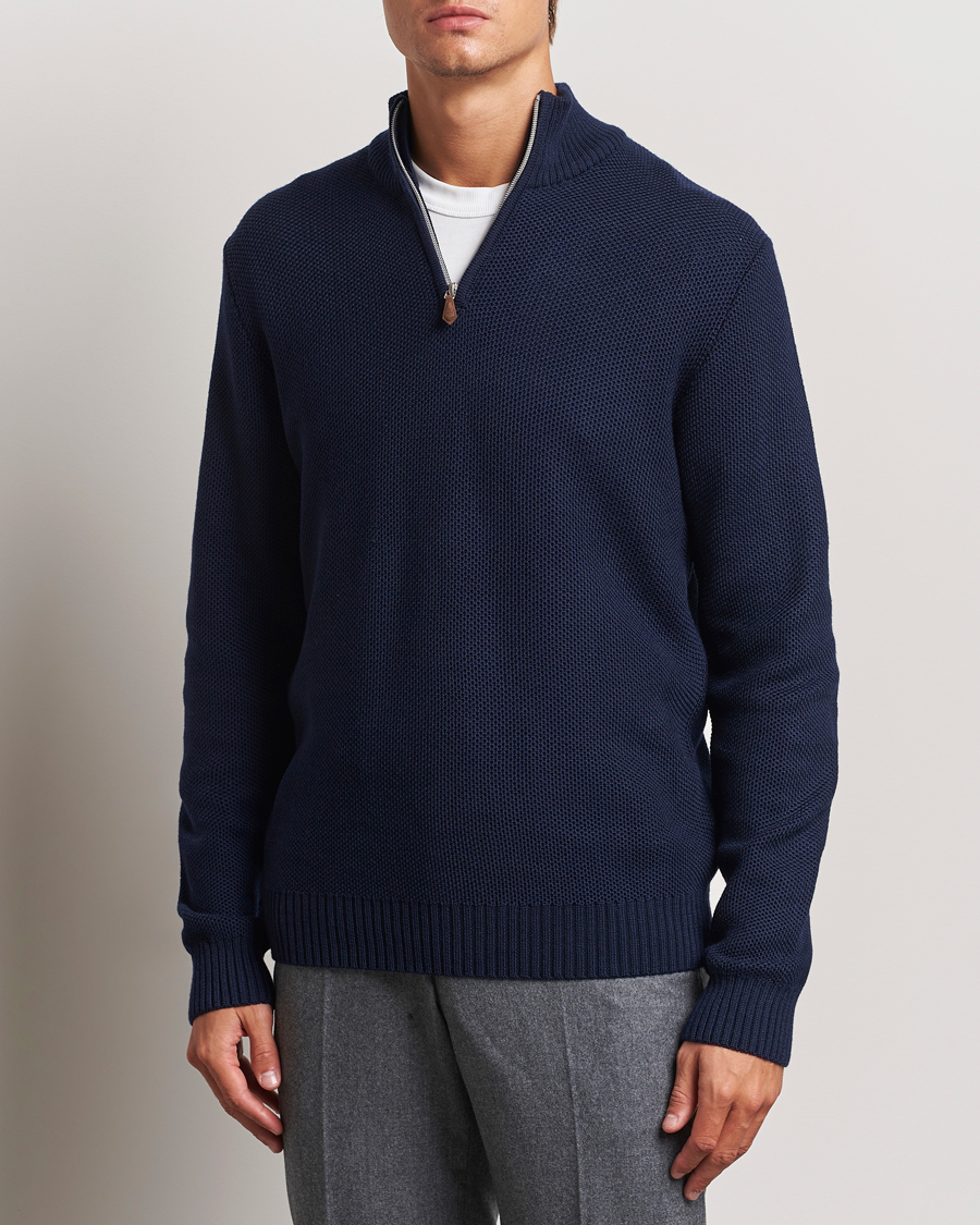 Herren |  | Stenströms | Chunky Merino Knitted Half Zip Navy