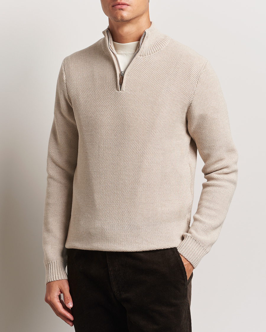 Herren |  | Stenströms | Chunky Merino Knitted Half Zip Beige