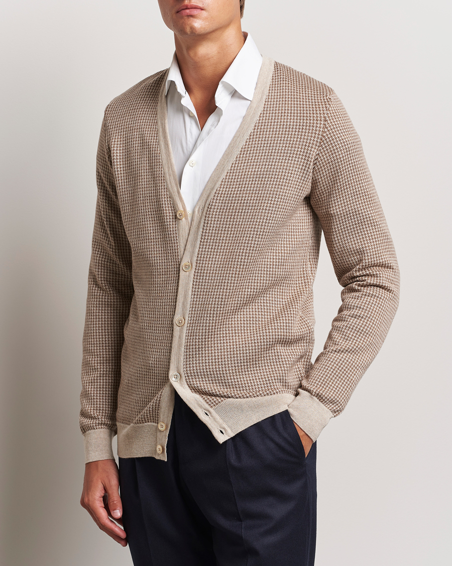 Herren |  | Stenströms | Pepita Merino Wool Cardigan Brown