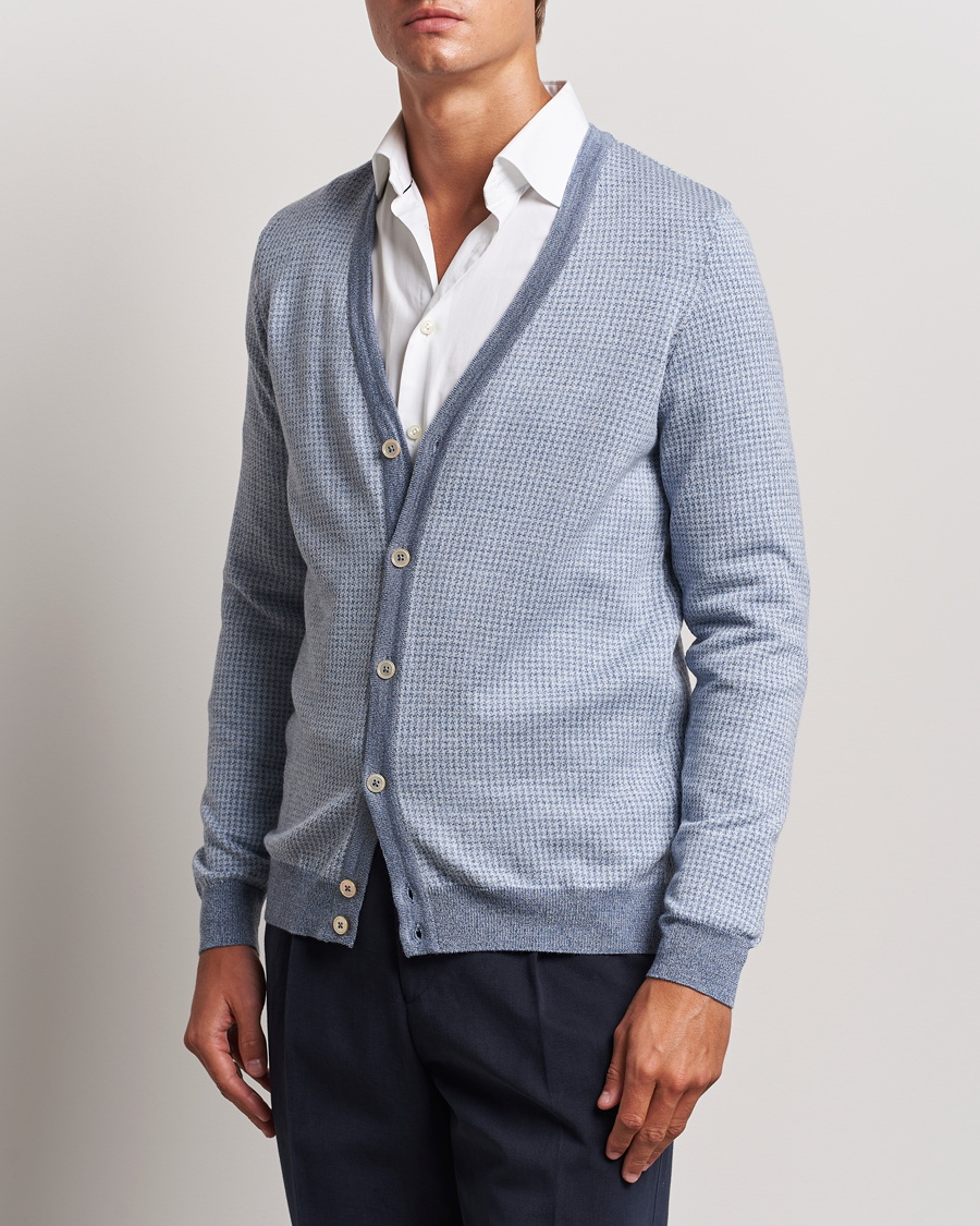 Herren |  | Stenströms | Pepita Merino Wool Cardigan Navy