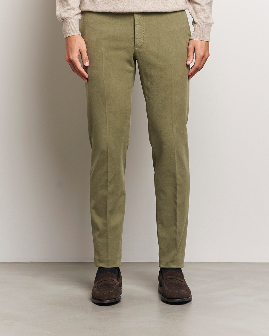 Herren | Smart Casual | Incotex | Slim Fit Luxury Moleskine Trousers Sage