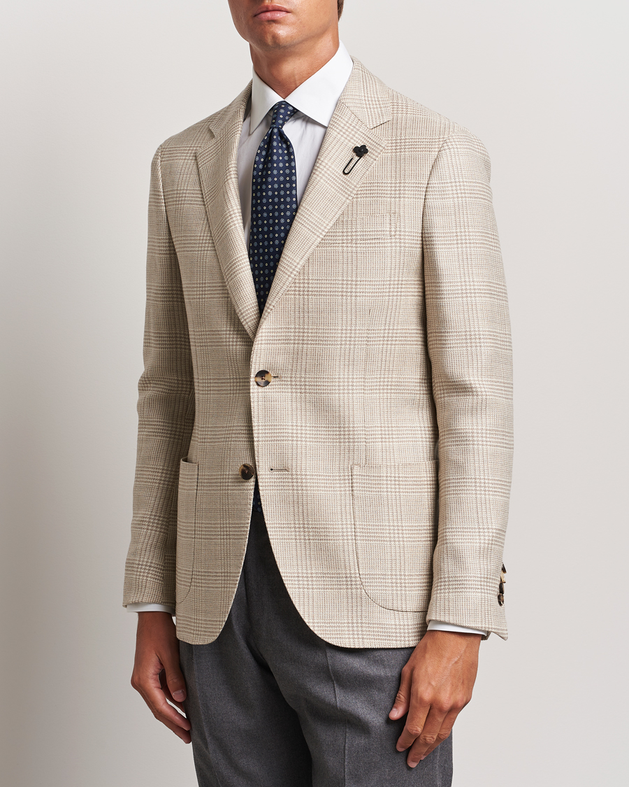 Herren |  | Lardini | Prince of Wales Wool Blazer Light Beige