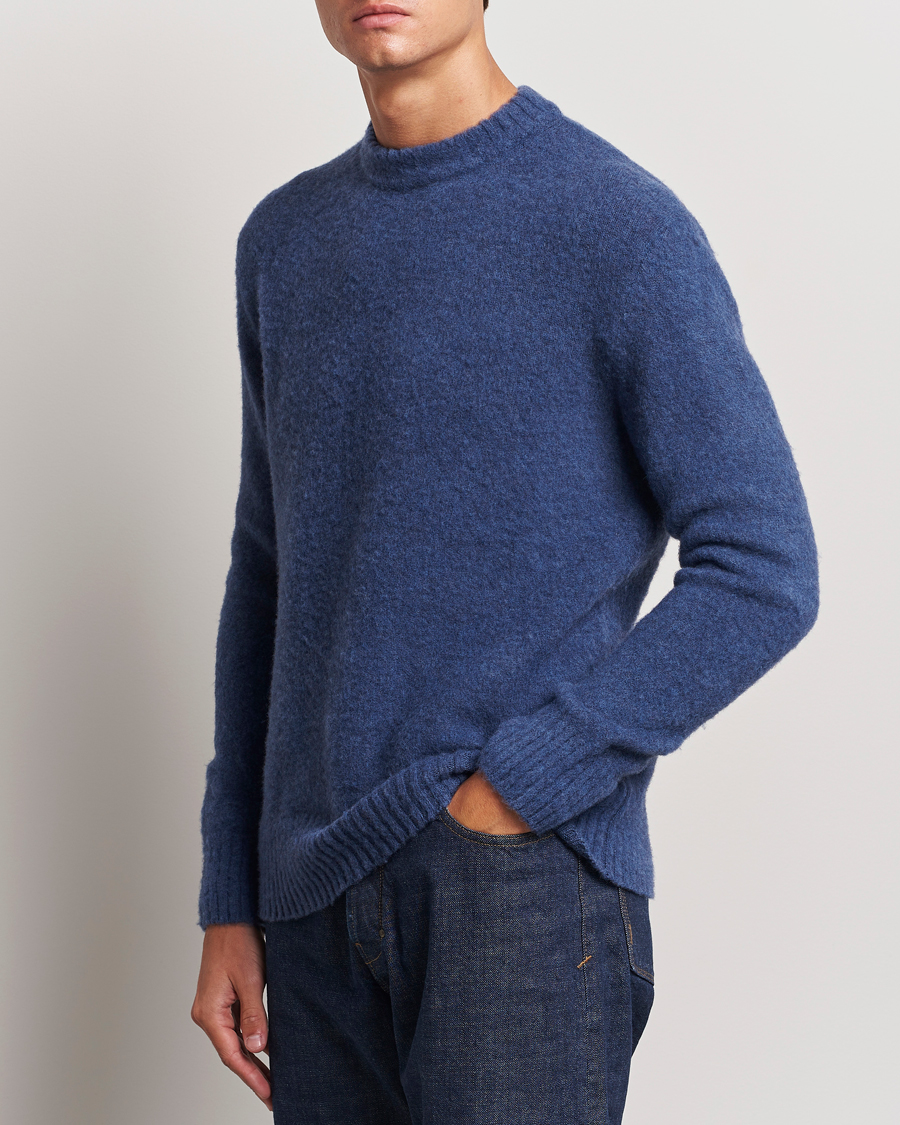 Herren |  | Piacenza Cashmere | Brushed Wool Crew Neck Blue Melange