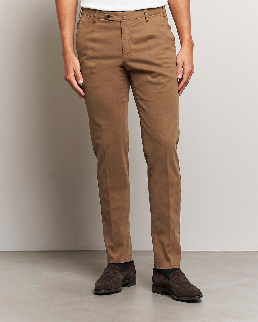 Herren |  | PT01 | Slim Fit Pleated Cotton Trousers Brown