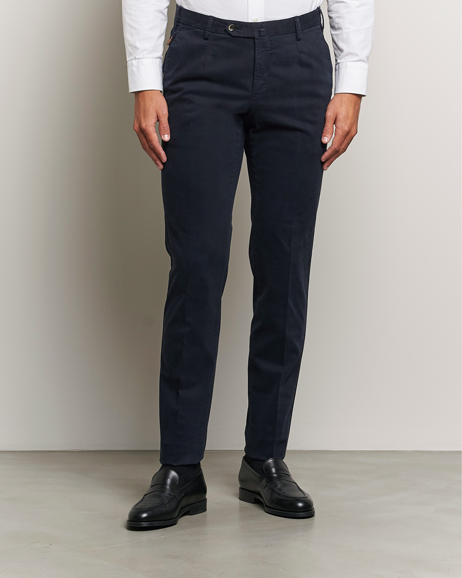 Herren |  | PT01 | Slim Fit Pleated Cotton Trousers Navy