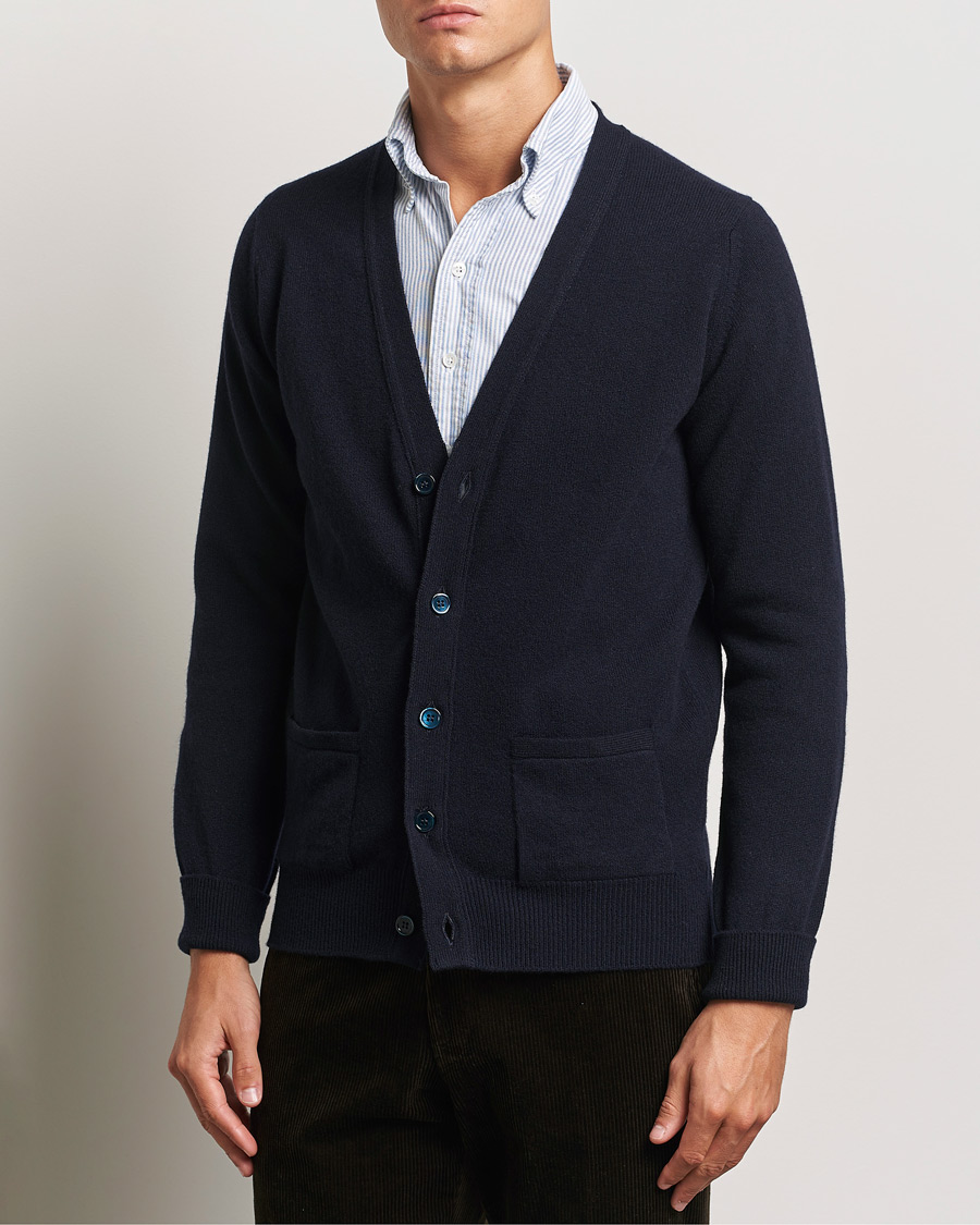 Herren | Pullover | William Lockie | Rob Lambswool Cardigan Navy