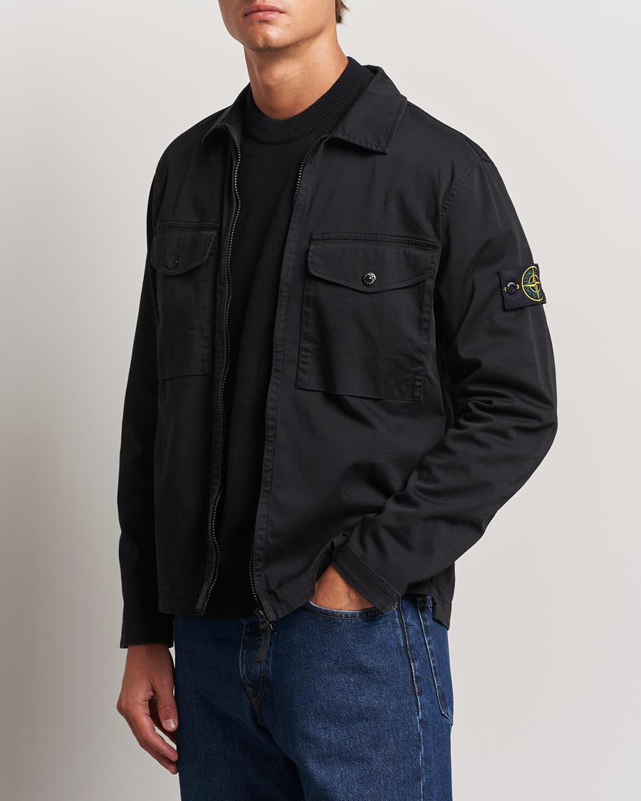 Herren | Overshirts | Stone Island | Garment Dyed Cotton Zip Overshirt Black