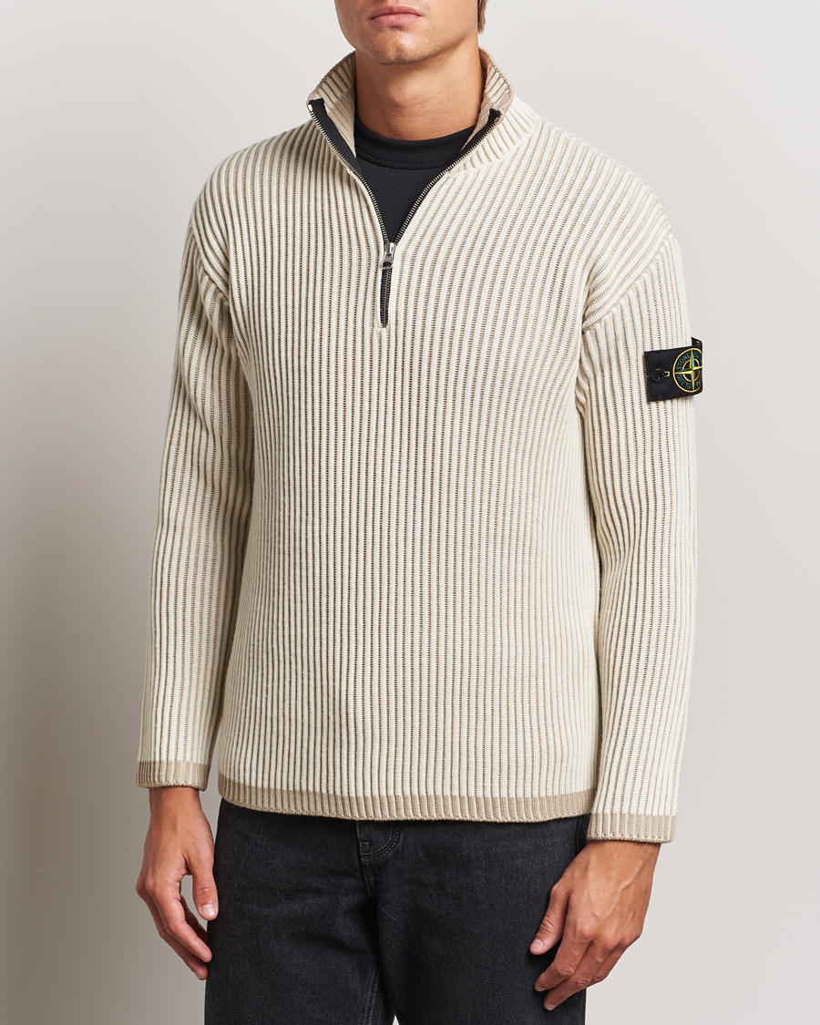 Herren | Half-zip | Stone Island | Full Rib Wool Half Zip Natural