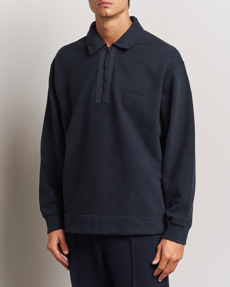 Herren |  | Stone Island | Garment Dyed Fleece Zip Polo Navy Blue