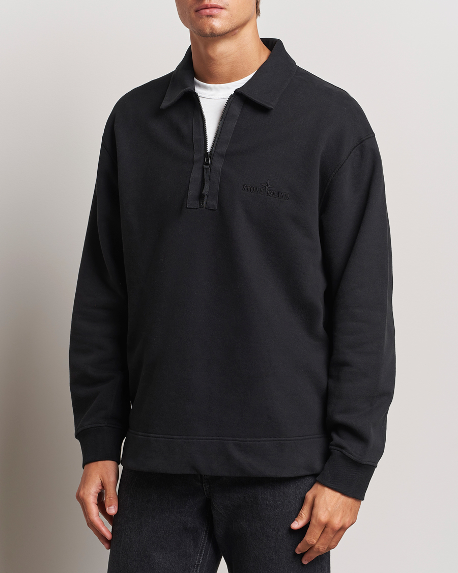 Herren |  | Stone Island | Garment Dyed Fleece Zip Polo Black