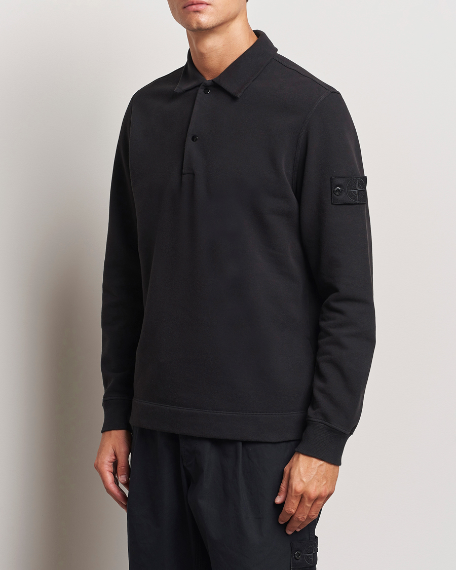 Herren | Sweatshirts | Stone Island | Ghost Organic Cotton Fleece Polo Sweatshirt Black