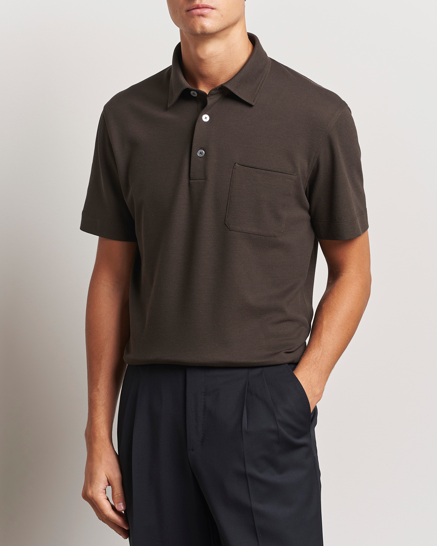 Herren |  | Zegna | Short Sleeve Pocket Polo Dark Brown