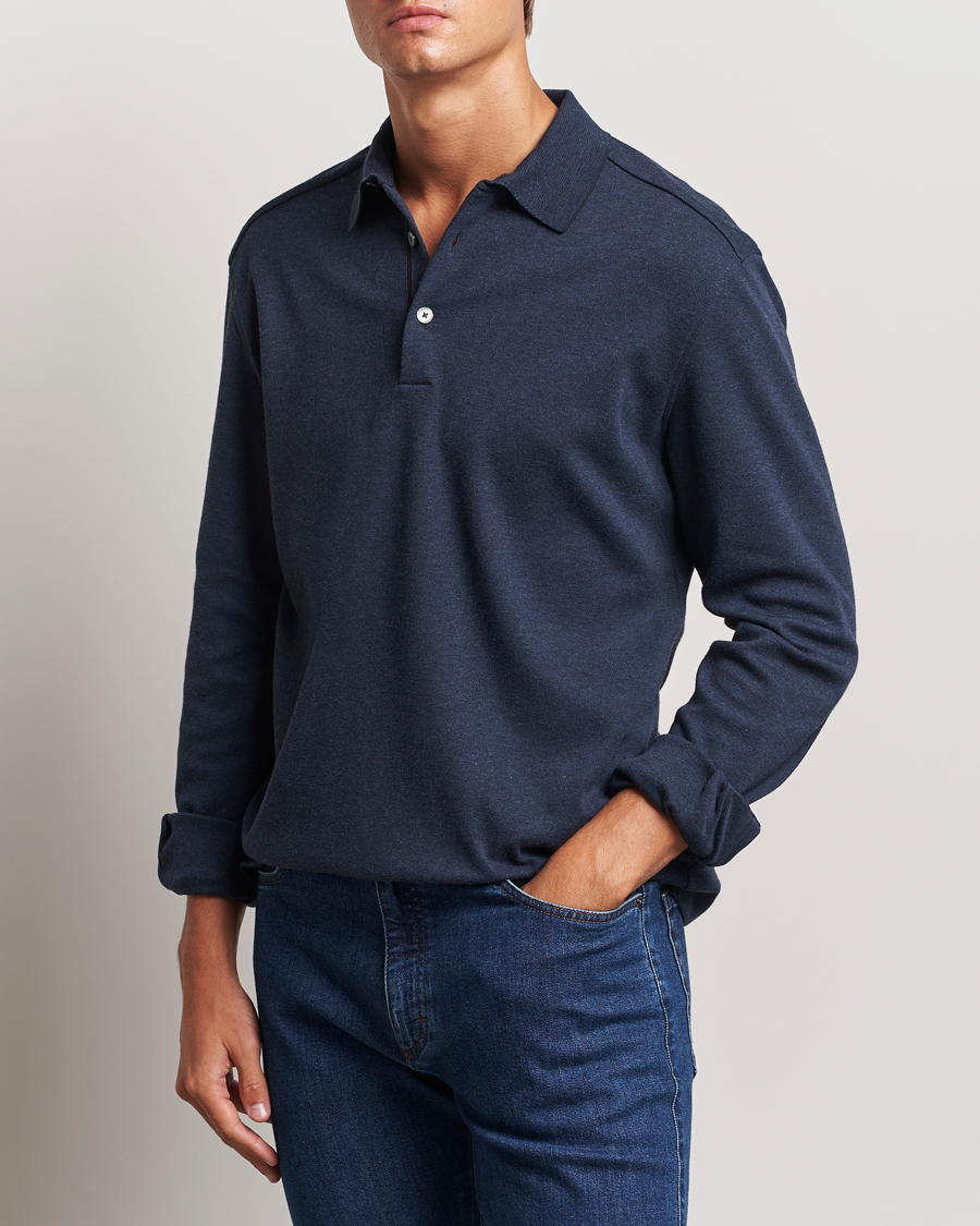 Herren |  | Zegna | Soft Cotton Long Sleeve Polo Navy