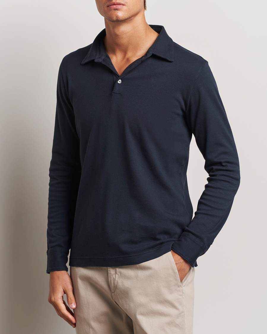 Herren |  | Zanone | Heavy Jersey Long Sleeve Polo Navy