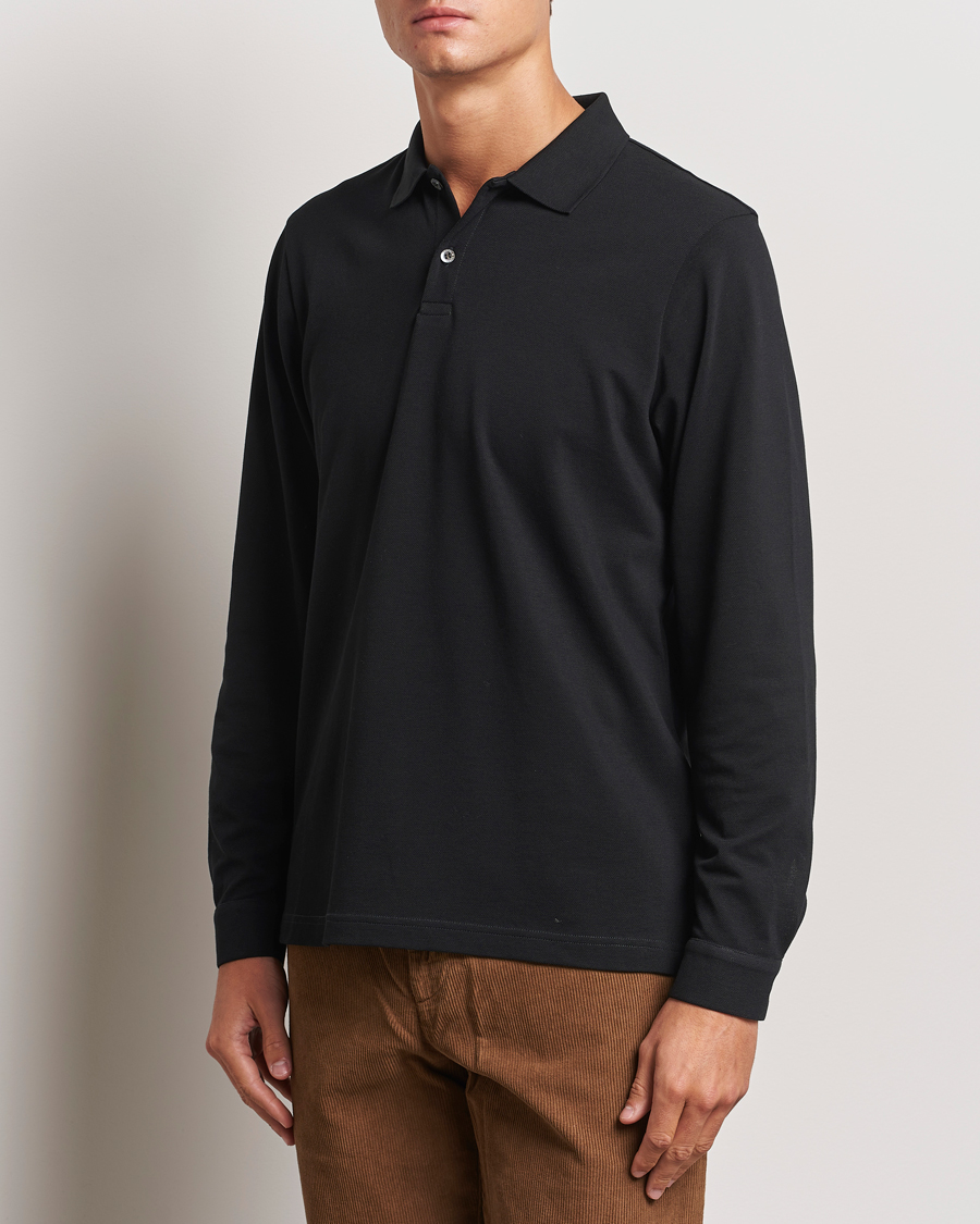 Herren | Poloshirts | Sunspel | Long Sleeve Pique Poloshirt Black