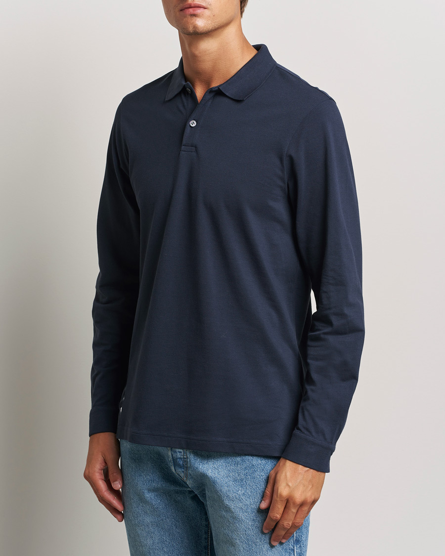 Herren |  | Sunspel | Long Sleeve Pique Poloshirt Navy