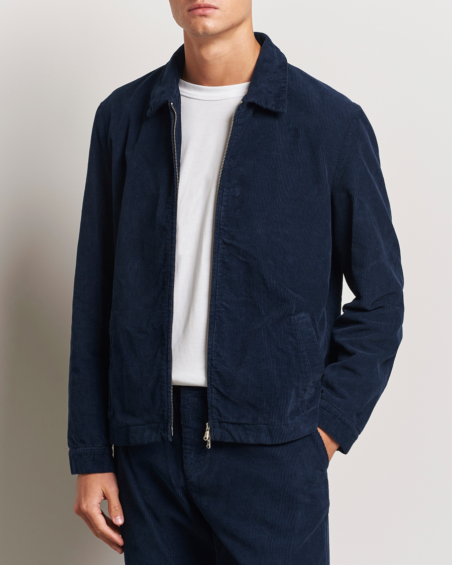 Herren | Winterjacken | Sunspel | Corduroy Harrington Jacket Navy