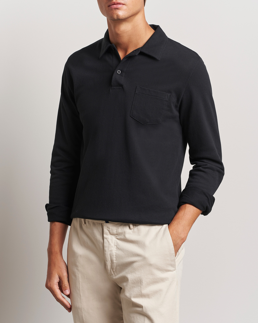 Herren | Poloshirts | Sunspel | Riviera Long Sleeve Polo Black