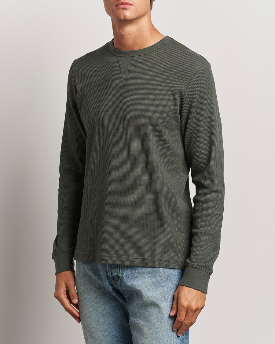 Herren |  | Sunspel | Long Sleeve Waffle T-Shirt Drill Green