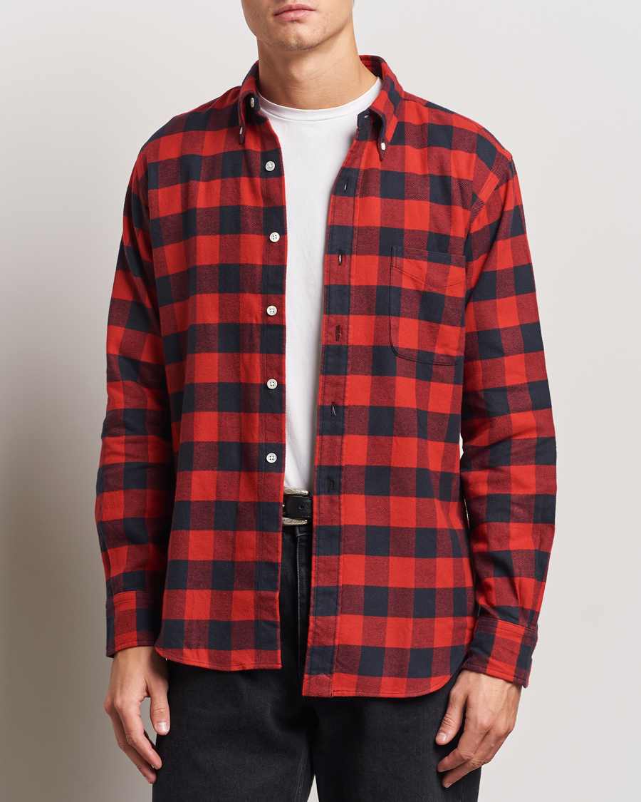 Herren |  | Kamakura Shirts | Vintage Ivy Buffalo Check Flannel Shirt Red