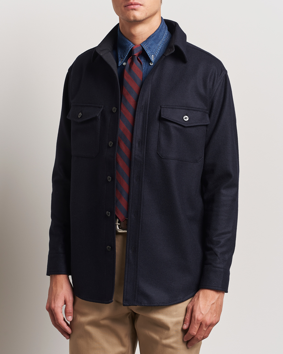 Herren |  | Kamakura Shirts | Vintage Ivy Wool Flannel CPO Shirt Navy