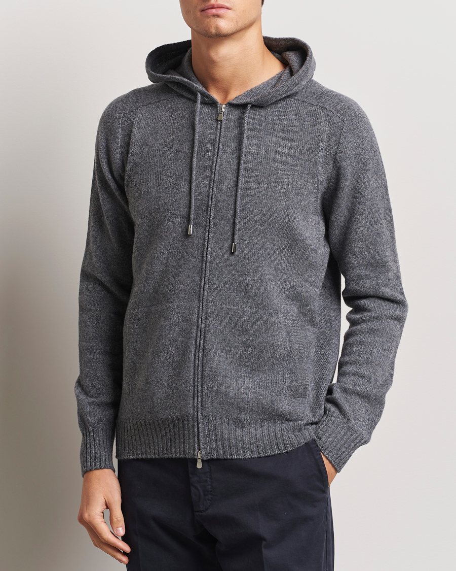 Herren |  | Gran Sasso | Full Zip Wool Hoodie Grey Melange