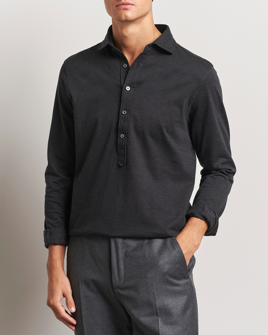 Herren |  | Gran Sasso | Brushed Cotton Popover Shirt Black