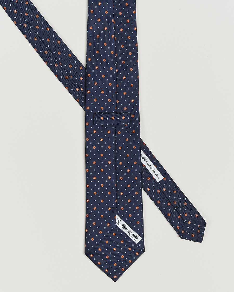 Herren |  | E. Marinella | 3-Fold Printed Silk Tie Navy/Orange