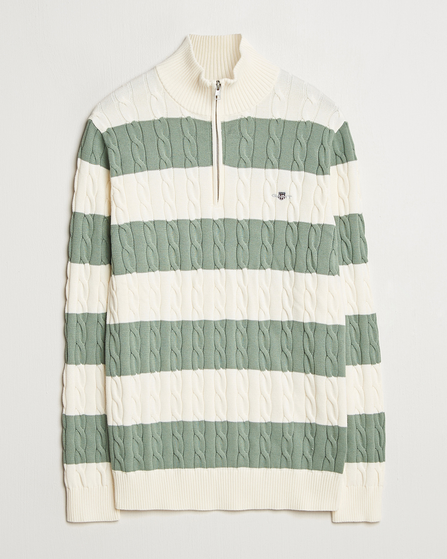 Herren | Pullover | GANT | Cotton Striped Cable Half Zip Kalamata Green